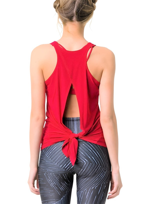Onzie Hot Yoga 3109 Tie Back Tank One Size - Red - Back View