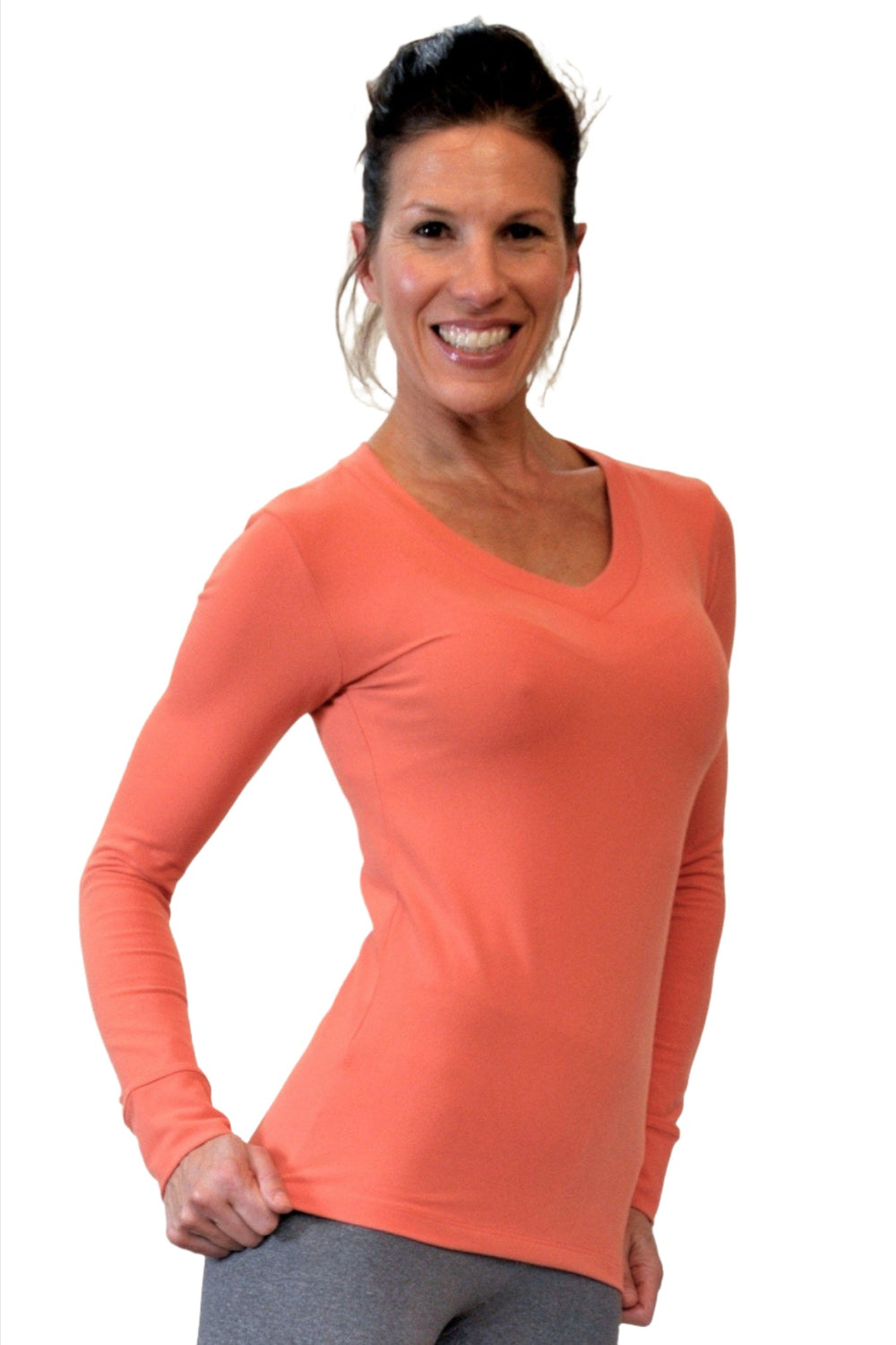 One Step Ahead Brushed Supplex V Neck Long Sleeve Top