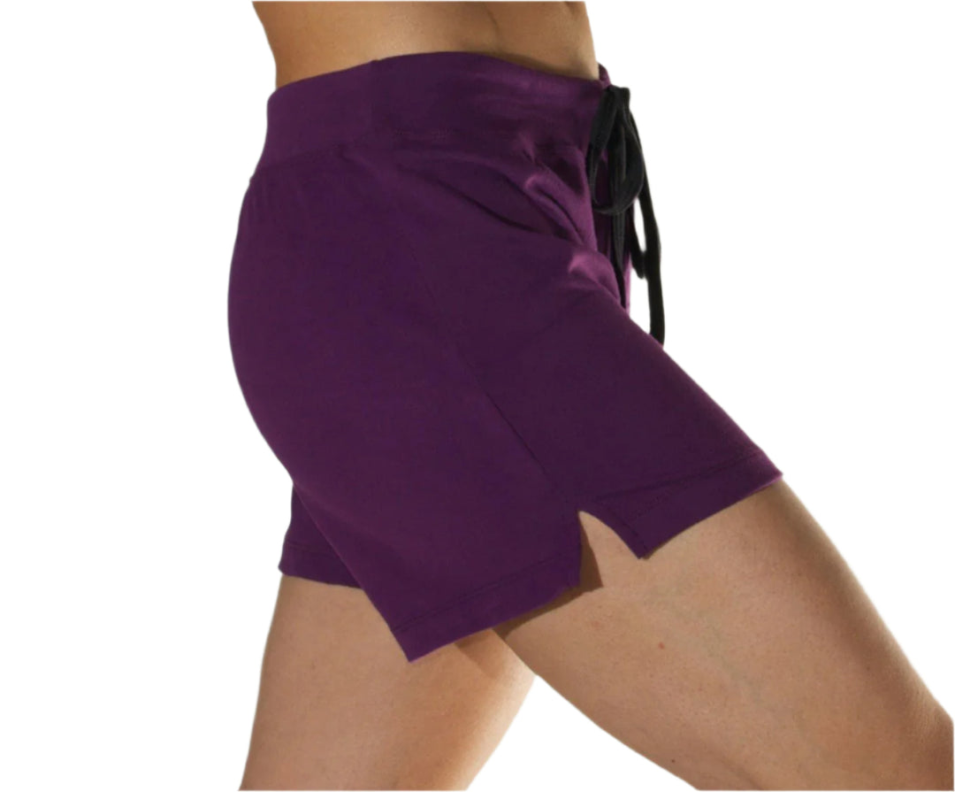 One Step Ahead Brushed Supplex Drawstring Loose Shorts - Wine - Side View