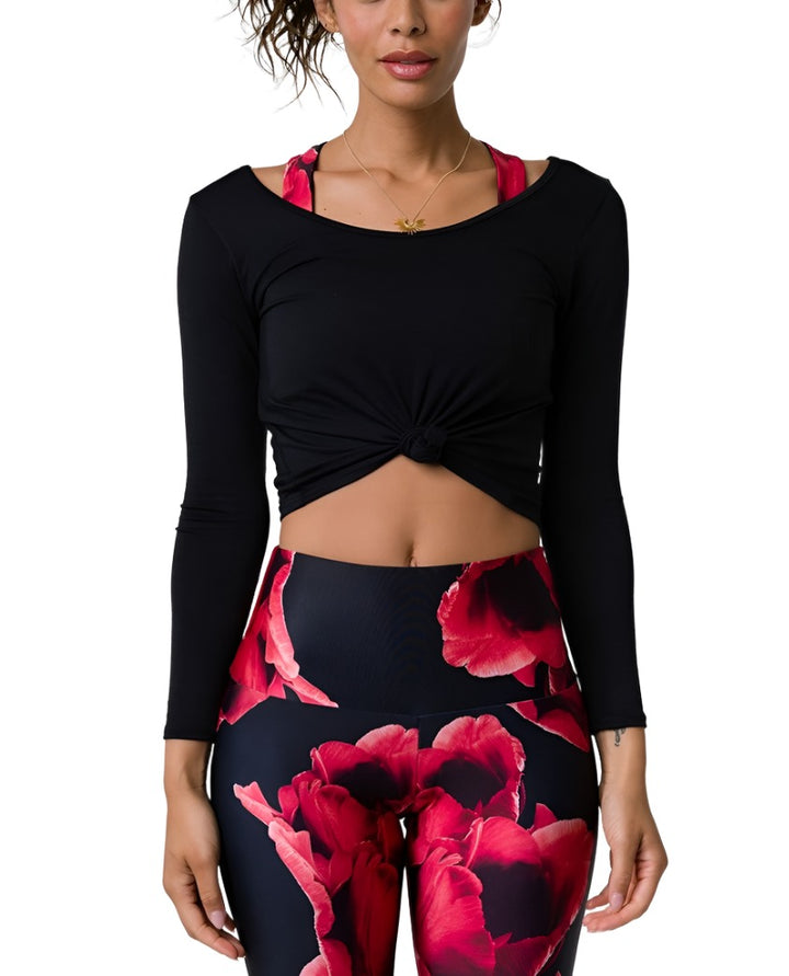 Onzie Long Sleeve Knot Top 3705 - Black - Front View