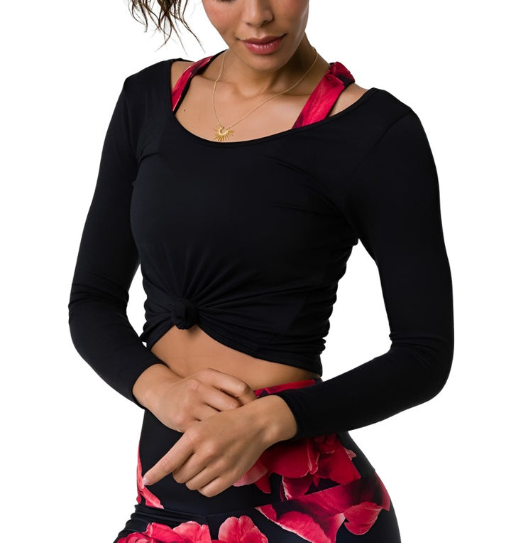 Onzie Long Sleeve Knot Top 3705 - Black - Rear View