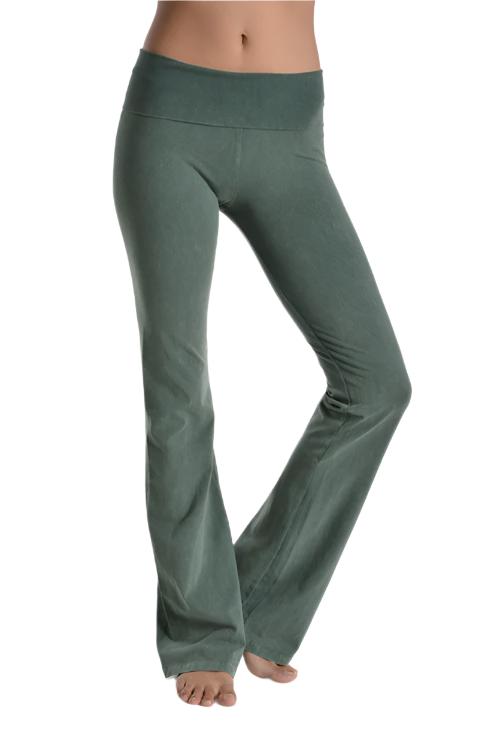 T-Party Fold Over Mineral Washed Yoga Pants - Olive - Front View