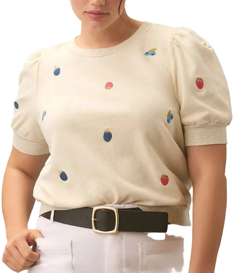 Beige and Berries Puff Sleeve TLA Top