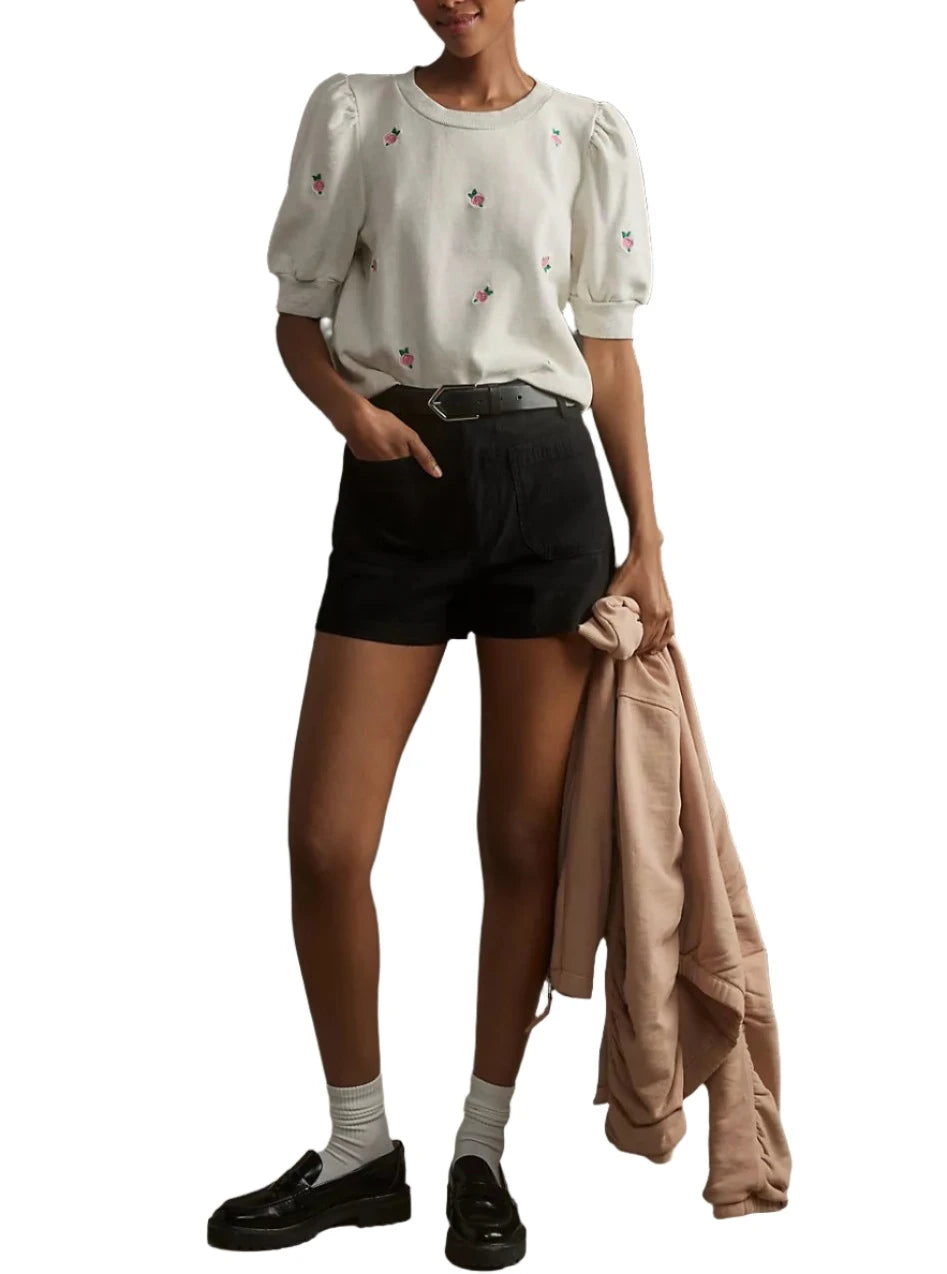 TLA puff sleeve top with pink carnations