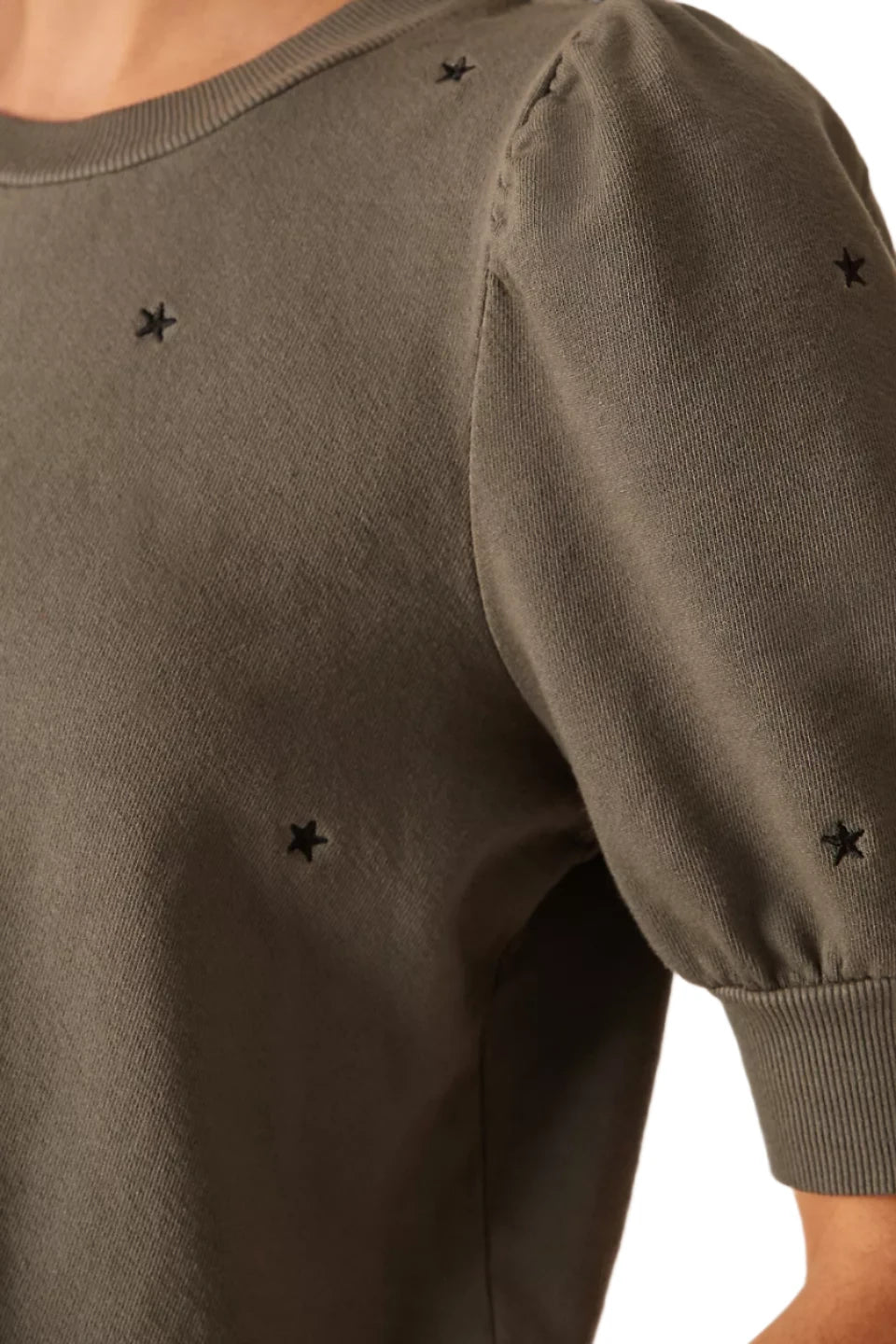 Charcoal TLA puff sleeve top with Stars Embroidered