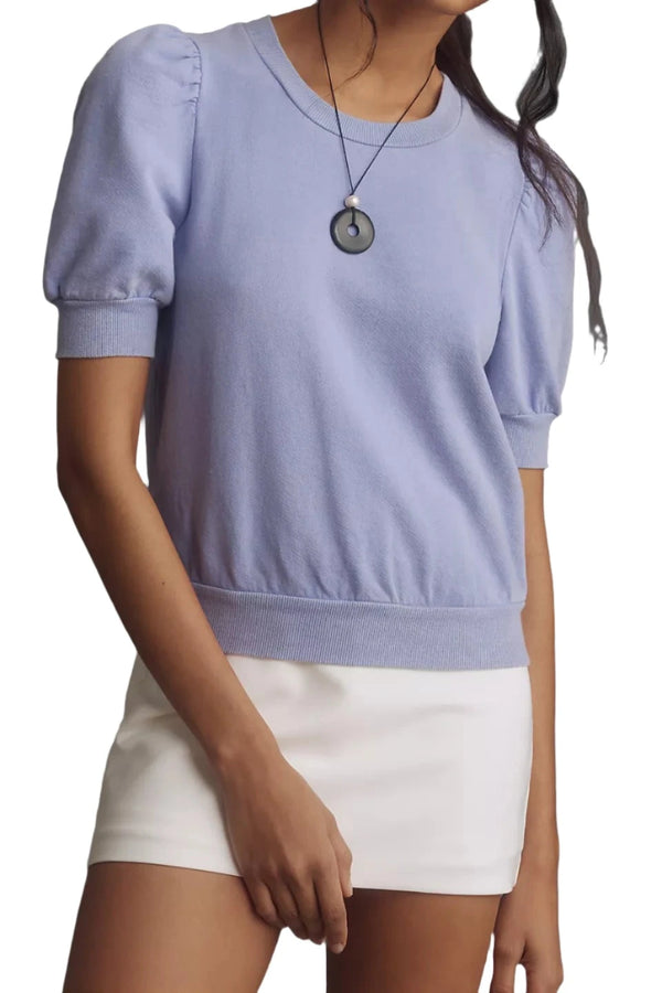 TLA Puff Sleeve French Terry Crew Neck Top Lavender