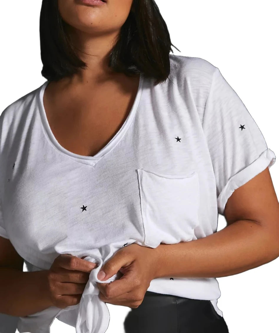 V Front White with Stars Tee