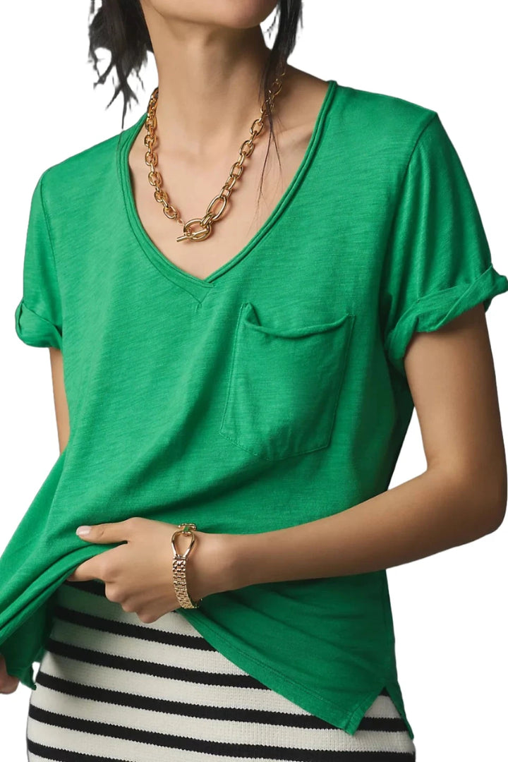 TLA Kelly Green V Neck Tee Front view