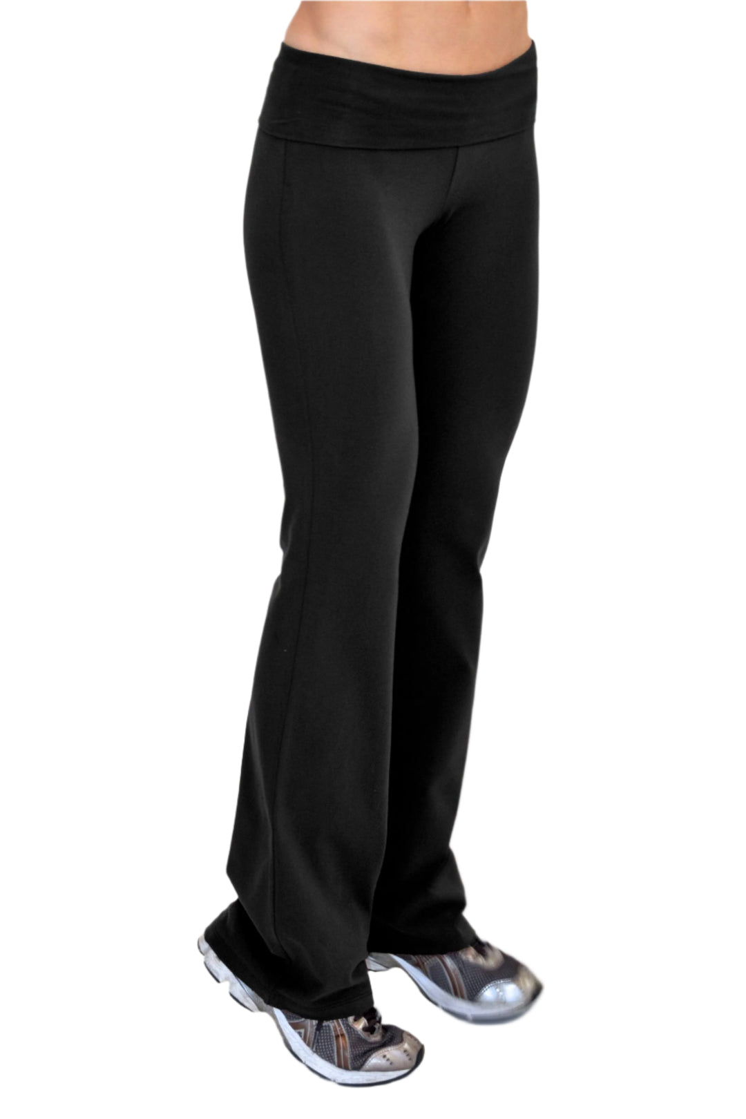 One Step Ahead Brushed Supplex Roll Down Contrast Waist Bootcut Pant - Black - Side View