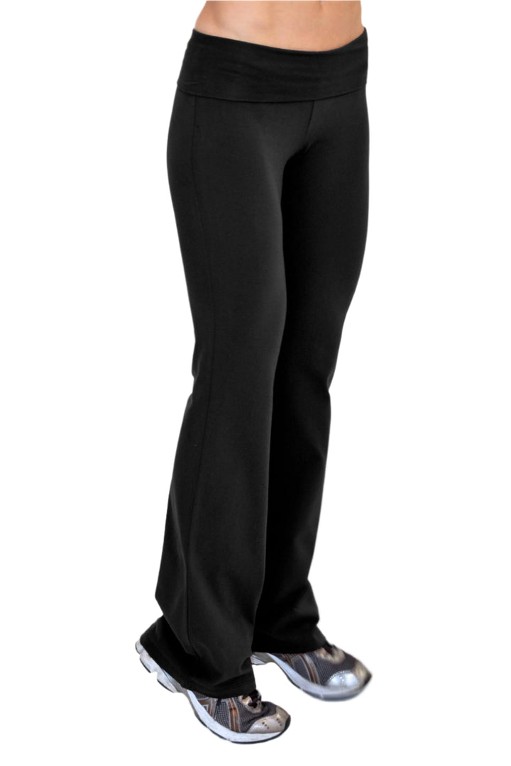 One Step Ahead Brushed Supplex Roll Down Contrast Waist Bootcut Pant - Black - Side View