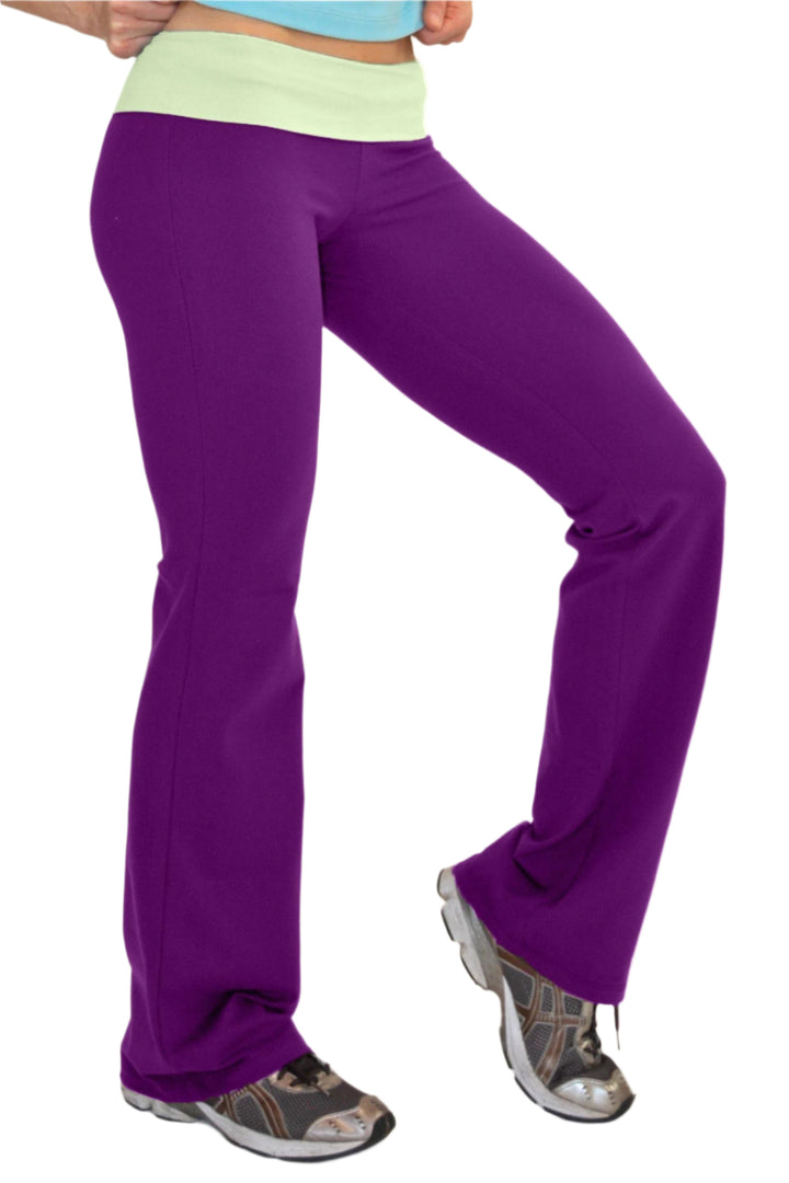 One Step Ahead Brushed Supplex Roll Down Contrast Waist Bootcut Pant - Wine/Melon - Side View