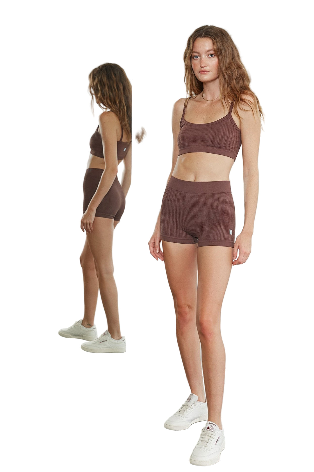 Cream Yoga Lynn seamless thermal shorts - Chocolate - Front Side Full View