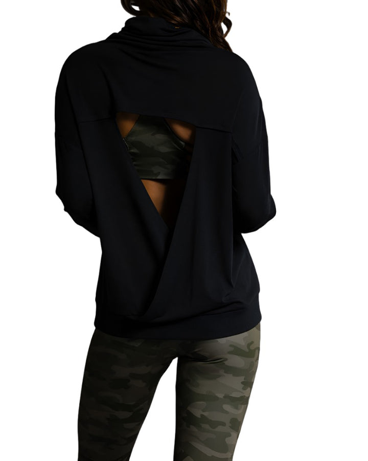 Onzie Hot Yoga Wear Tulip Back Cowl Neck 618 -  Black - Back View