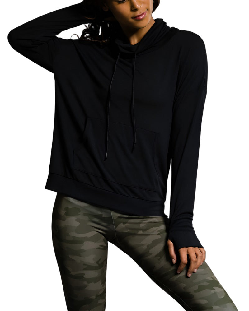 Onzie Hot Yoga Wear Tulip Back Cowl Neck 618 -  Black - Front View