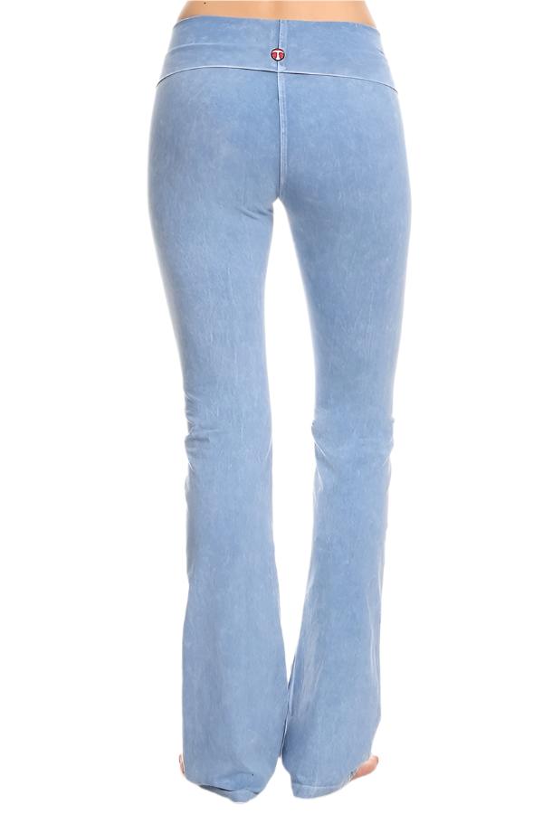 T-Party Fold Over Mineral Washed Yoga Pants - Light Blue - Back View