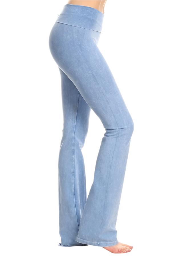 T-Party Fold Over Mineral Washed Yoga Pants - Light Blue - Side View