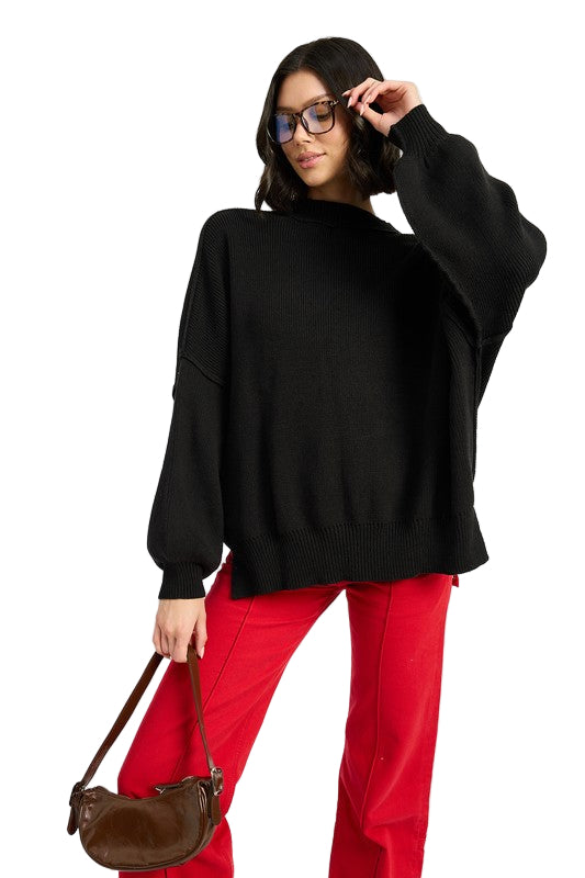 EMORY PARK OVER FITTED LONG SLEEVE SWEATER TOP - Black - Front View