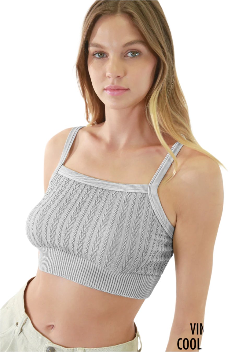 NikiBiki Vintage Cable Knit Bralette - Vintage Cool Grey - Side View