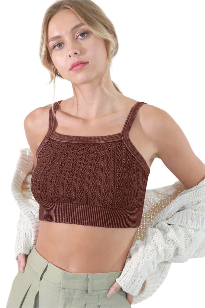 NikiBiki Vintage Cable Knit Bralette - Vintage Maple - Front View