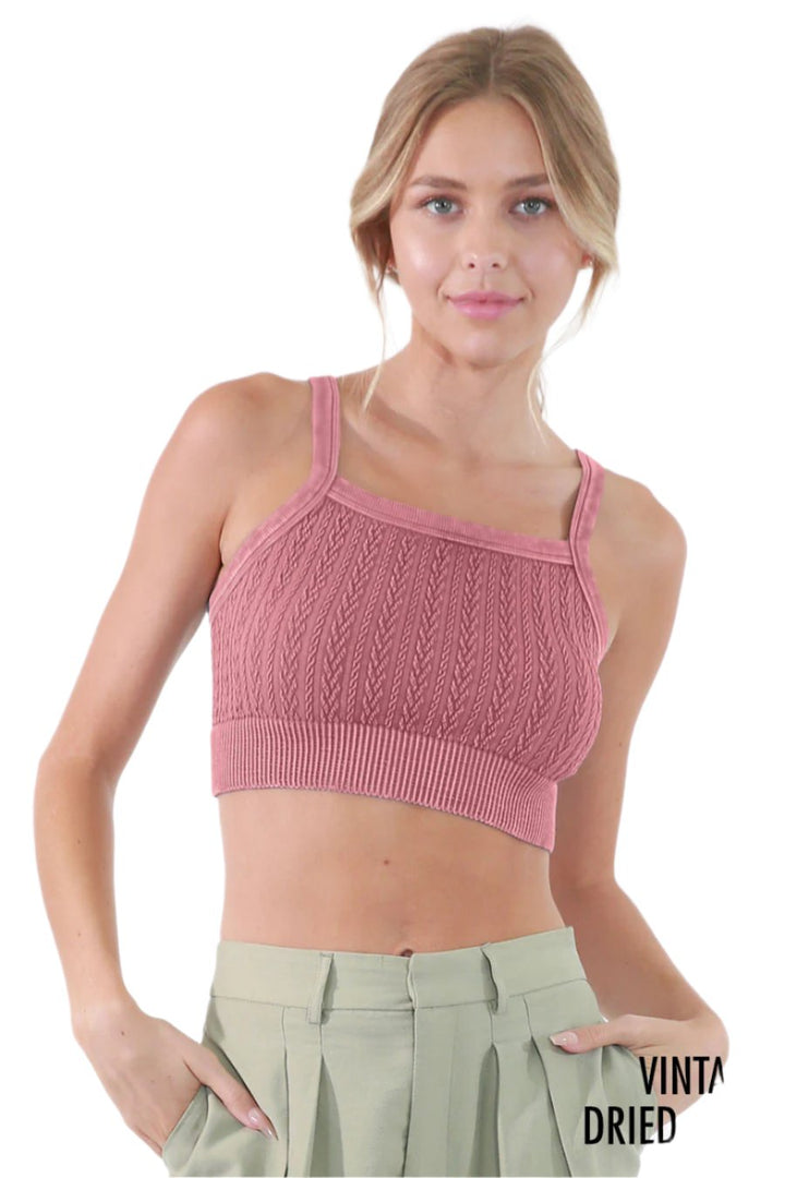 NikiBiki Vintage Cable Knit Bralette - Vintage Dried Rose - Front View