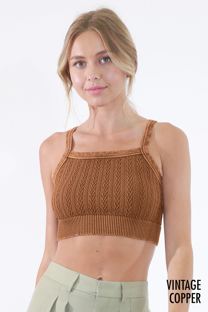 NikiBiki Vintage Cable Knit Bralette - Vintage Copper - Front View