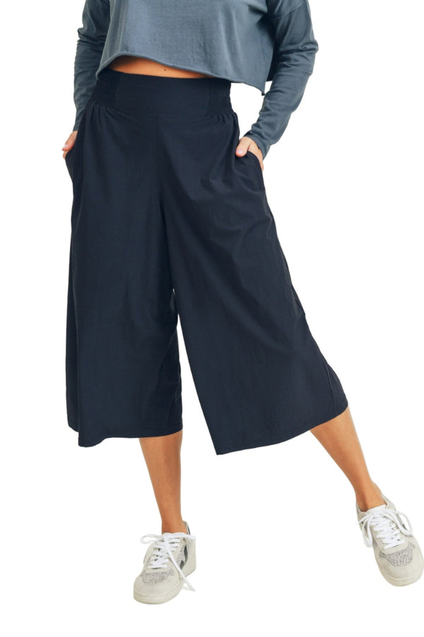 Mono B Culotte Pants With Elastic Waistband AP-A0671 and Plus - Black - Front View
