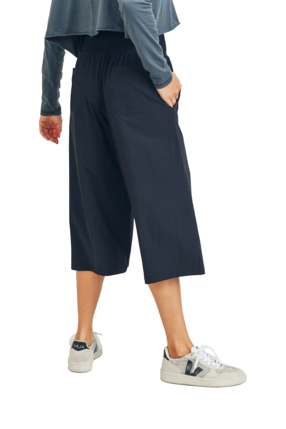 Mono B Culotte Pants With Elastic Waistband AP-A0671 and Plus - Black - Back Side View