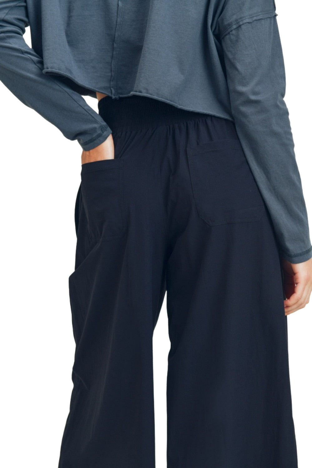 Mono B Culotte Pants With Elastic Waistband AP-A0671 and Plus - Black - Rear View
