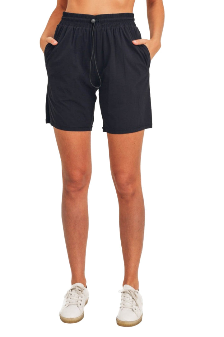 Mono B Active Essential Drawstring Midi Shorts AP-A07106 and Plus - Black - Front View