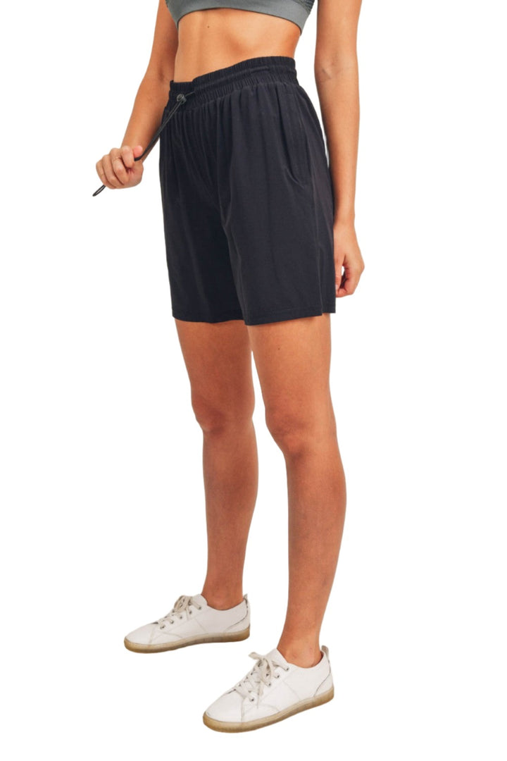 Mono B Active Essential Drawstring Midi Shorts AP-A07106 and Plus - Black - Side View
