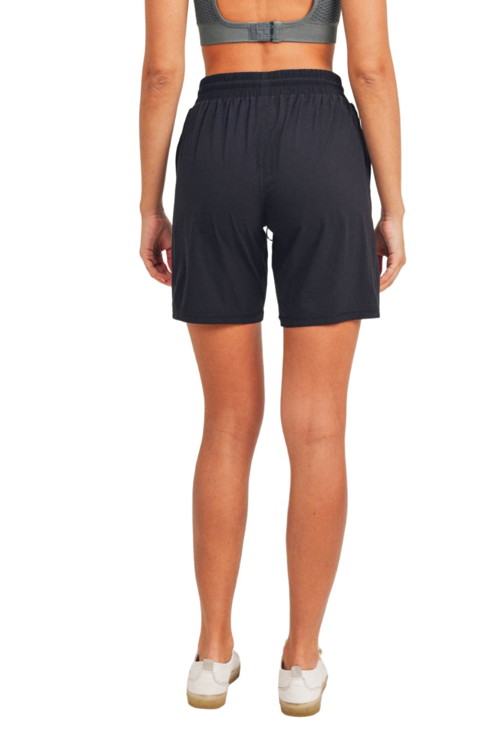 Mono B Active Essential Drawstring Midi Shorts AP-A07106 and Plus - Black - Back View