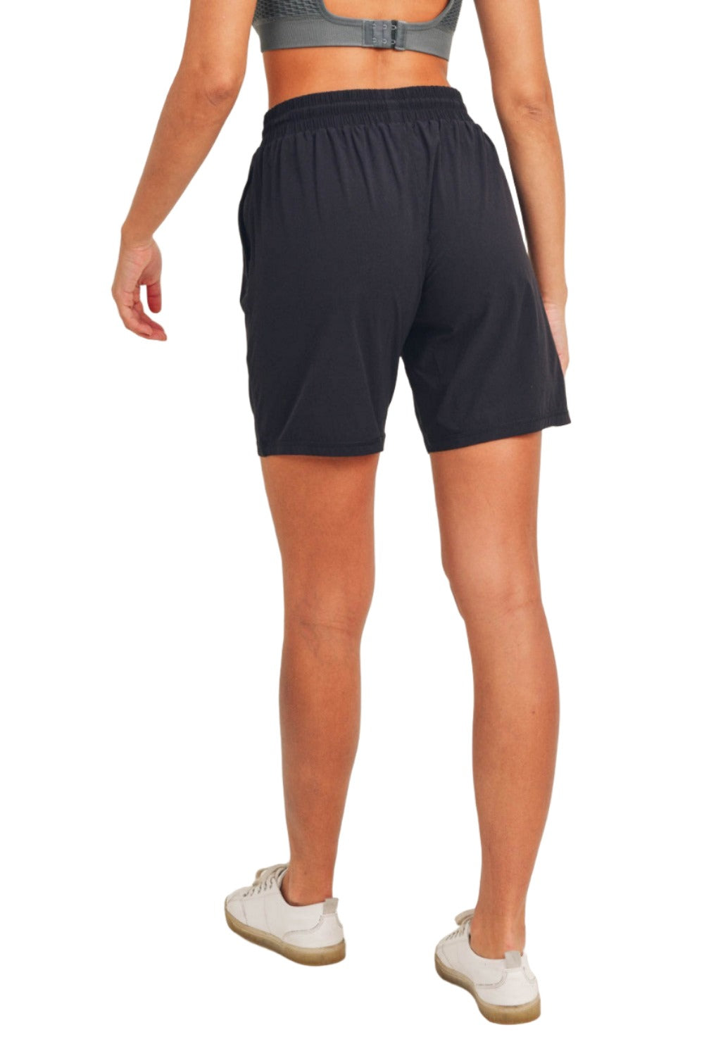Mono B Active Essential Drawstring Midi Shorts AP-A07106 and Plus - Black - Back View