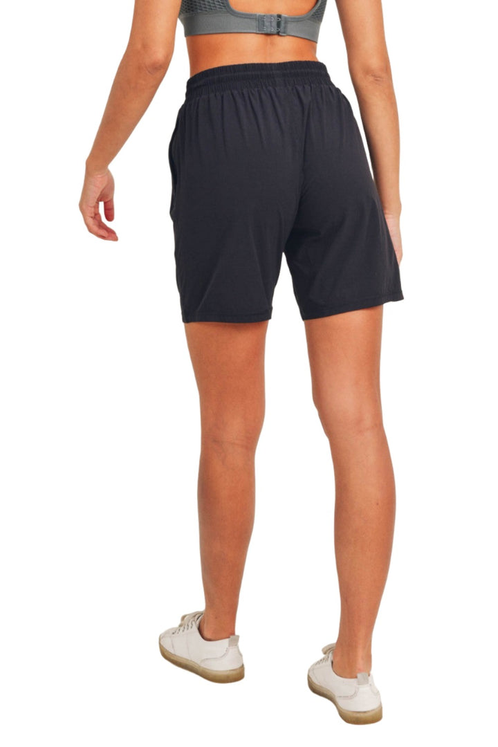 Mono B Active Essential Drawstring Midi Shorts AP-A07106 and Plus - Black - Back View