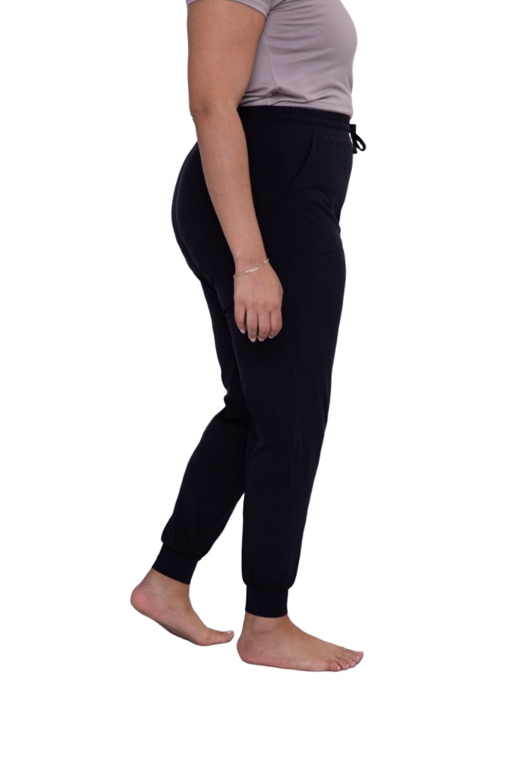 Mono B Athleisure Cuffed Joggers AP-A1067 and Plus - Black - Side View