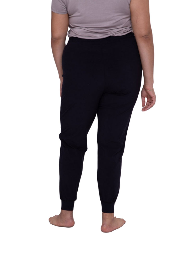 Mono B Athleisure Cuffed Joggers AP-A1067 and Plus - Black - Back View