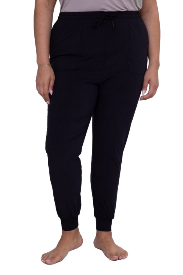 Mono B Athleisure Cuffed Joggers AP-A1067 and Plus - Black - Front View