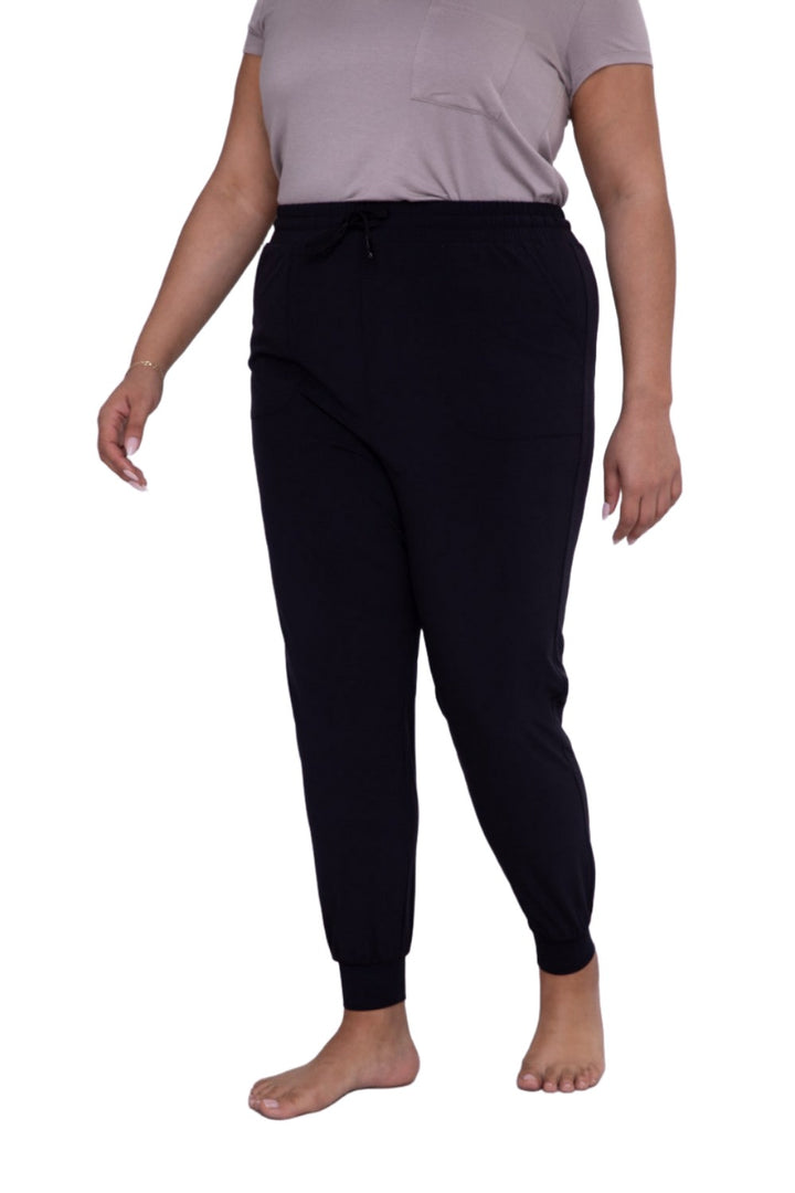 Mono B Athleisure Cuffed Joggers AP-A1067 and Plus - Black - Rrear View