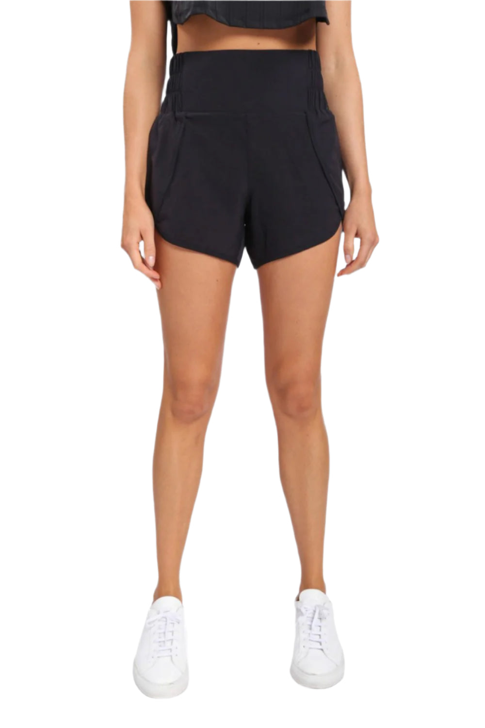 Mono B Highwaist Athleisure Split Shorts - Black - Front View
