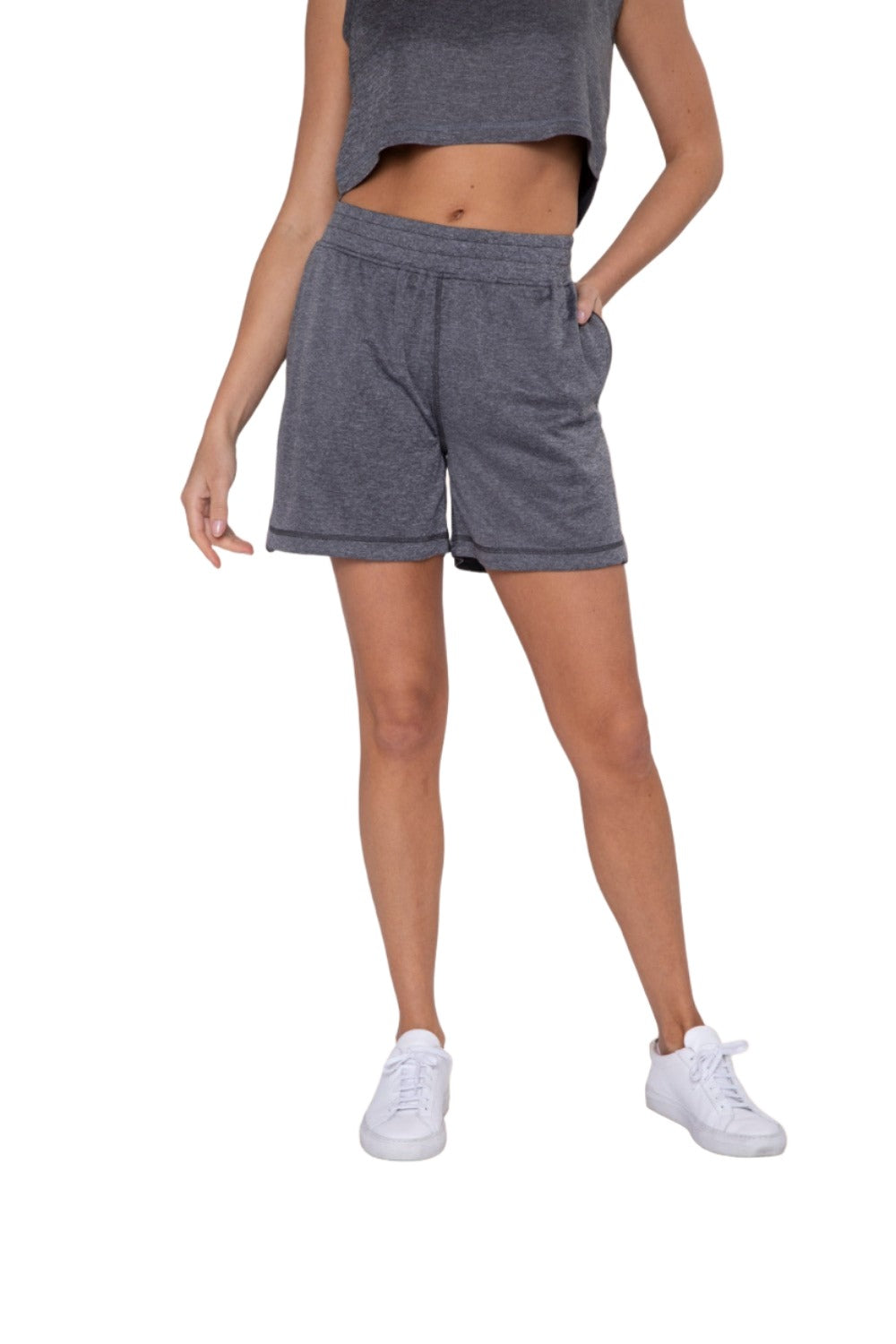 Mono B Micro-Perforated Active Shorts with Split Side Hem AP-B0384 - Olive - Front View