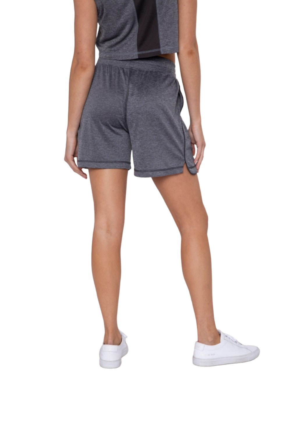 Mono B Micro-Perforated Active Shorts with Split Side Hem AP-B0384 - Olive - Back View