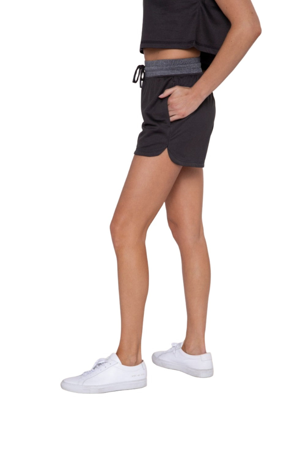 Mono B Micro-Perforated Track Shorts with Split Side Hem AP-B0386 - Olive - Side View