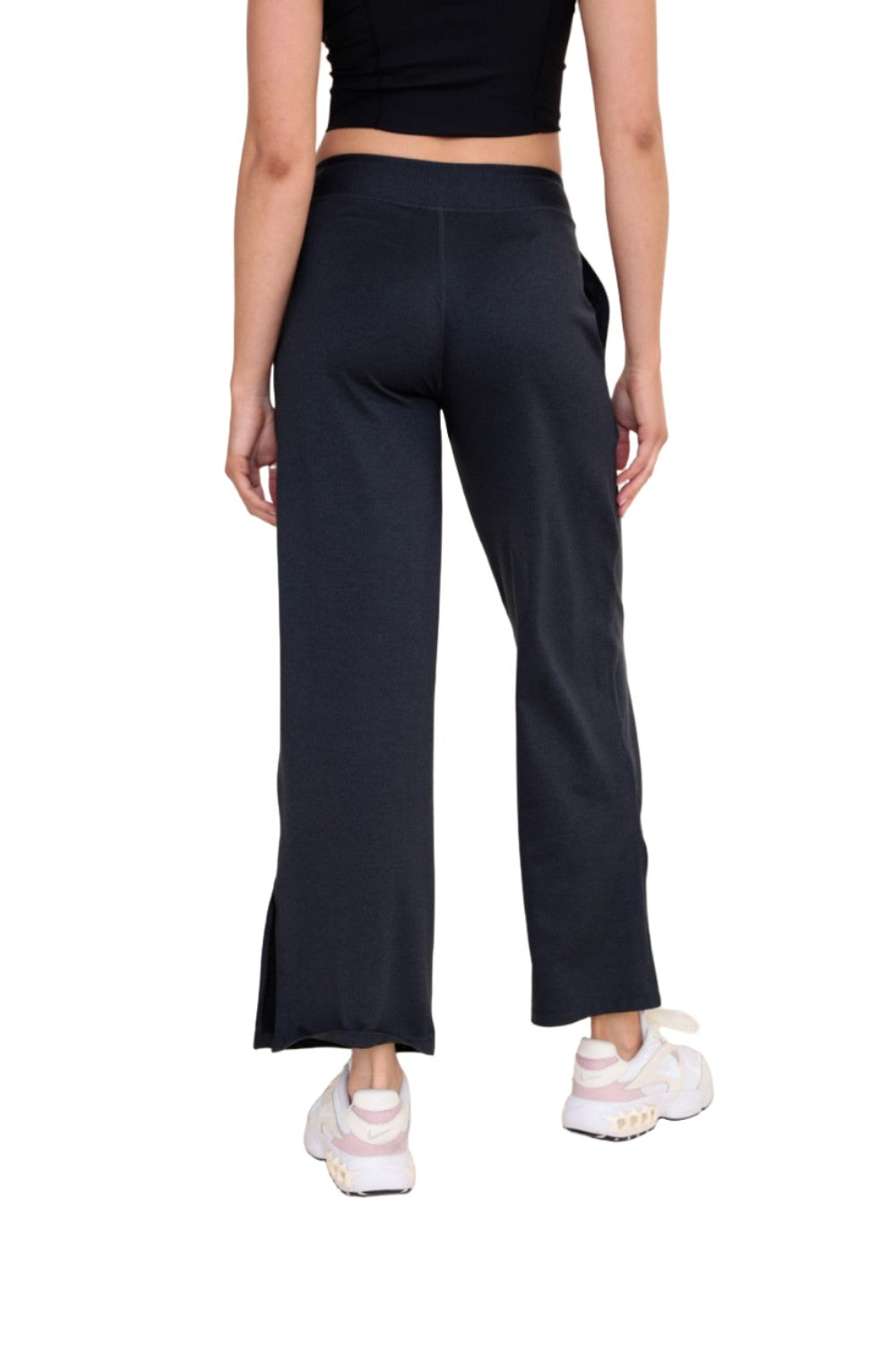 Mono B Mid-Rise Yoga Pants AP-B0558 - 2 Tone Black - Back View