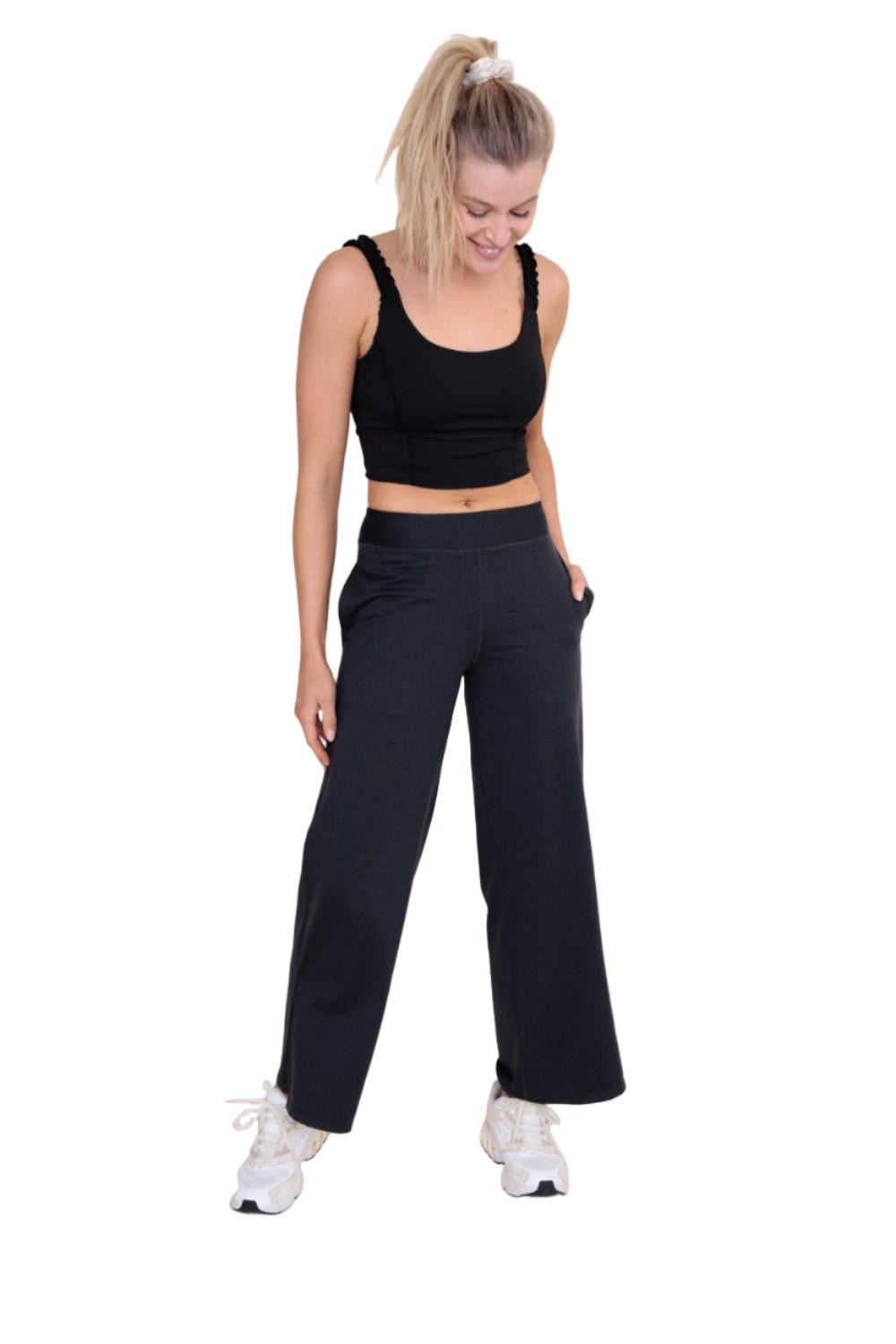 Mono B Mid-Rise Yoga Pants AP-B0558 - 2 Tone Black - Front Full View