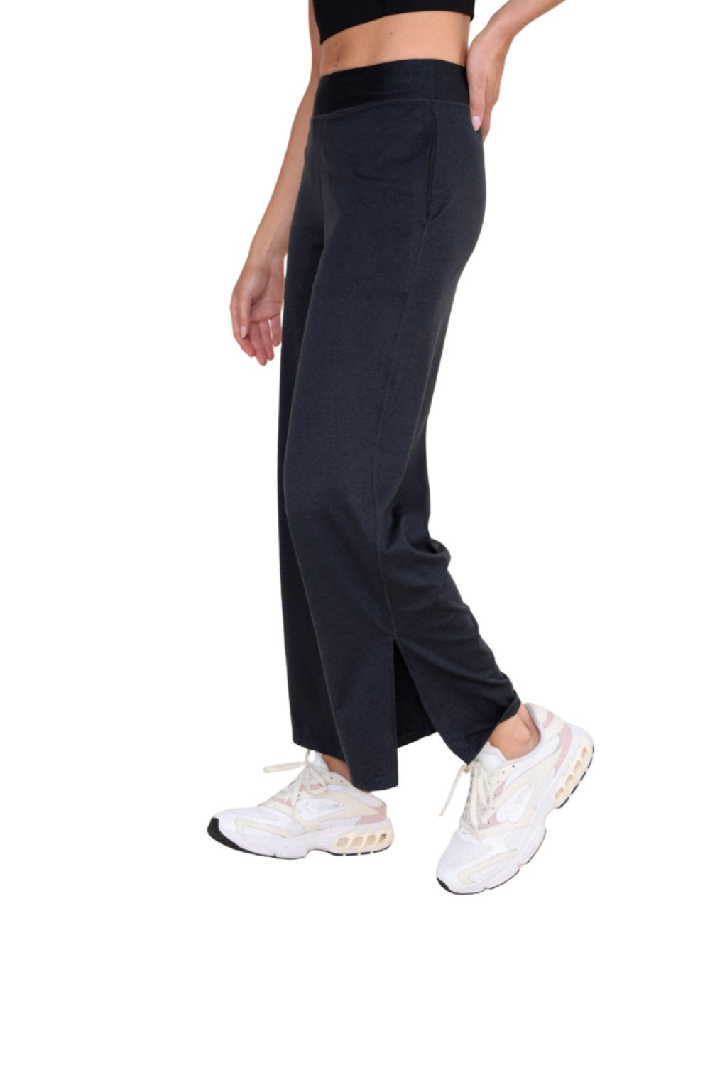 Mono B Mid-Rise Yoga Pants AP-B0558 - 2 Tone Black - Side View