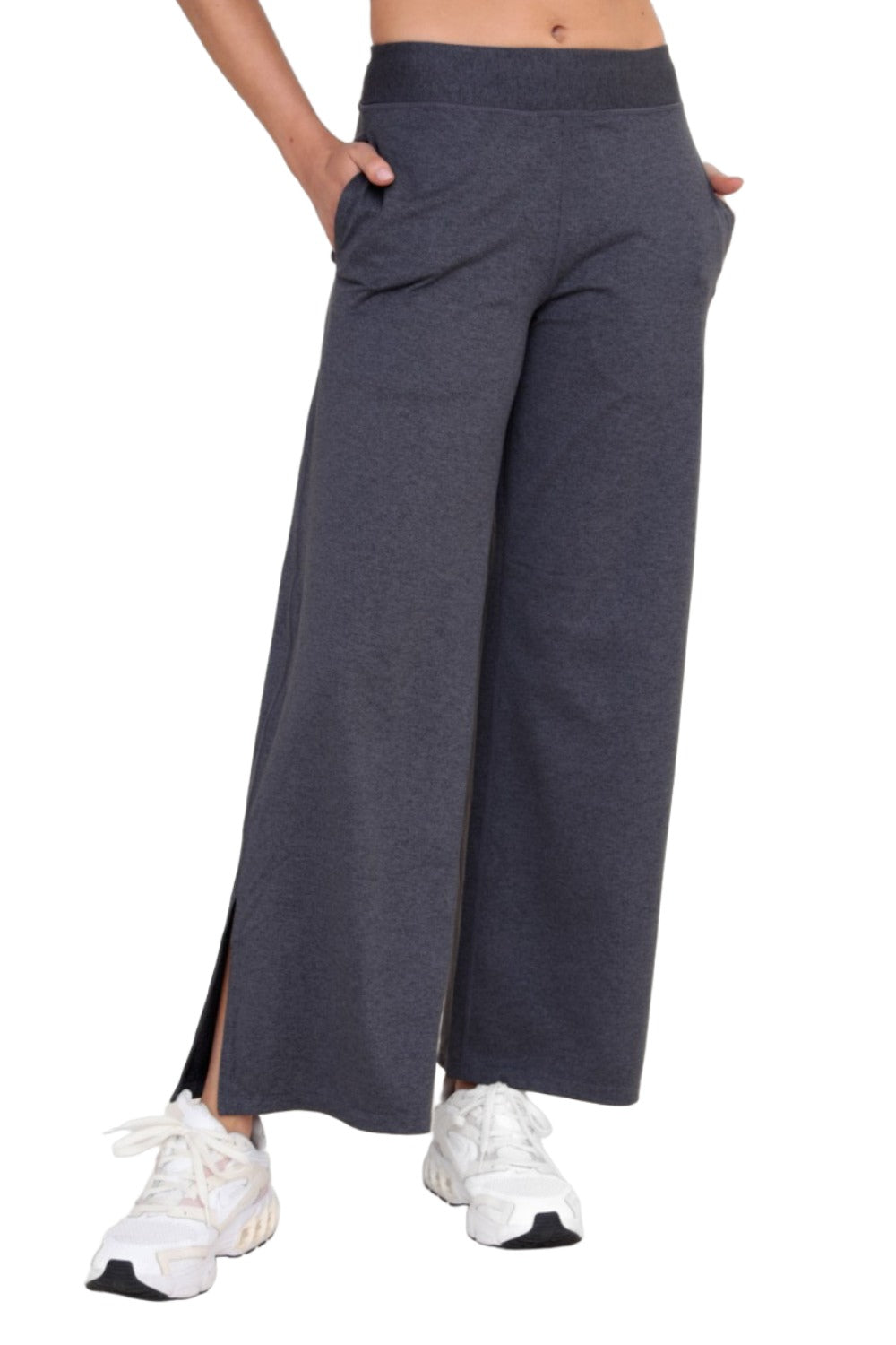 Mono B Mid-Rise Yoga Pants AP-B0558 - Heather Grey - Front View