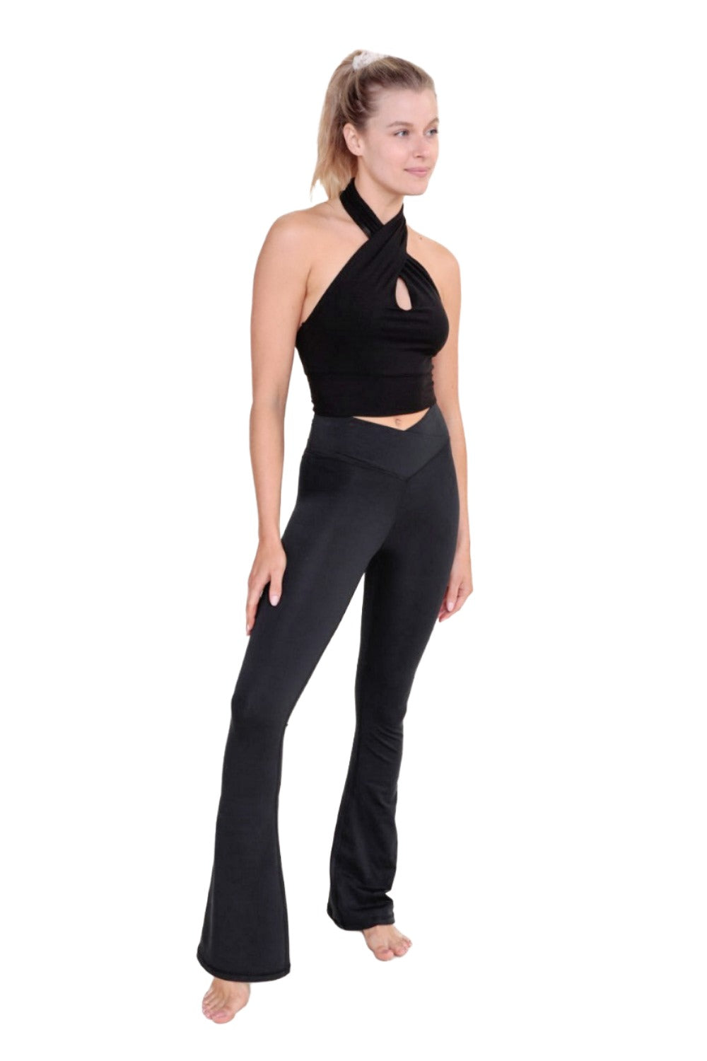 Mono B Venice Crossover Waist Yoga Pants AP-B0891 and Plus - Black - Side Full View
