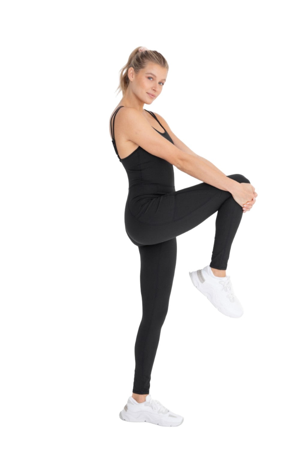 Mono B Sleeveless Full Length Unitard with Pockets AP-BR093 - Black - Side Full View