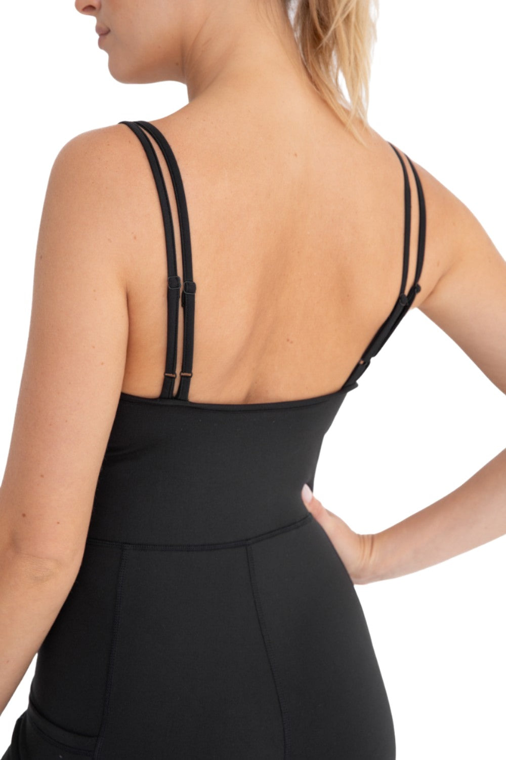 Mono B Sleeveless Full Length Unitard with Pockets AP-BR093 - Black - Back View