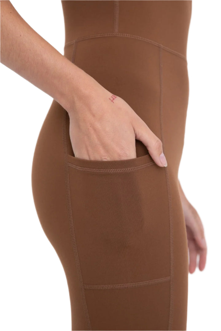 Mono B Sleeveless Full Length Unitard with Pockets - Cocoa Dust - Rear View