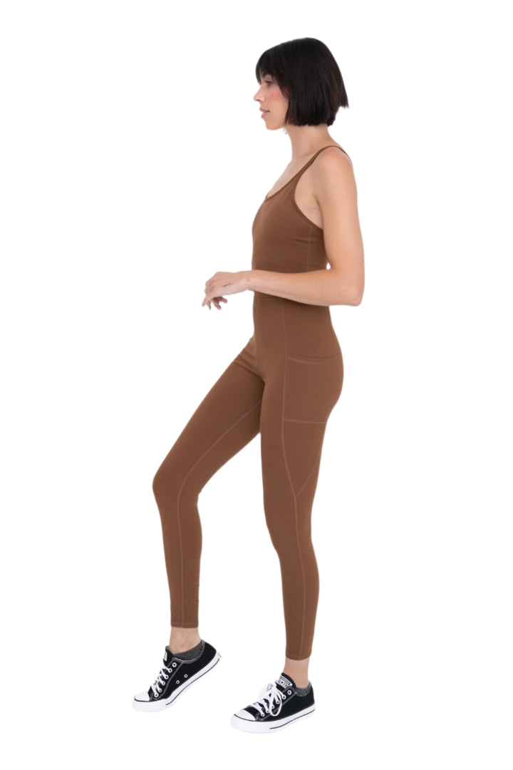 Mono B Sleeveless Full Length Unitard with Pockets - Cocoa Dust - Side Full View3